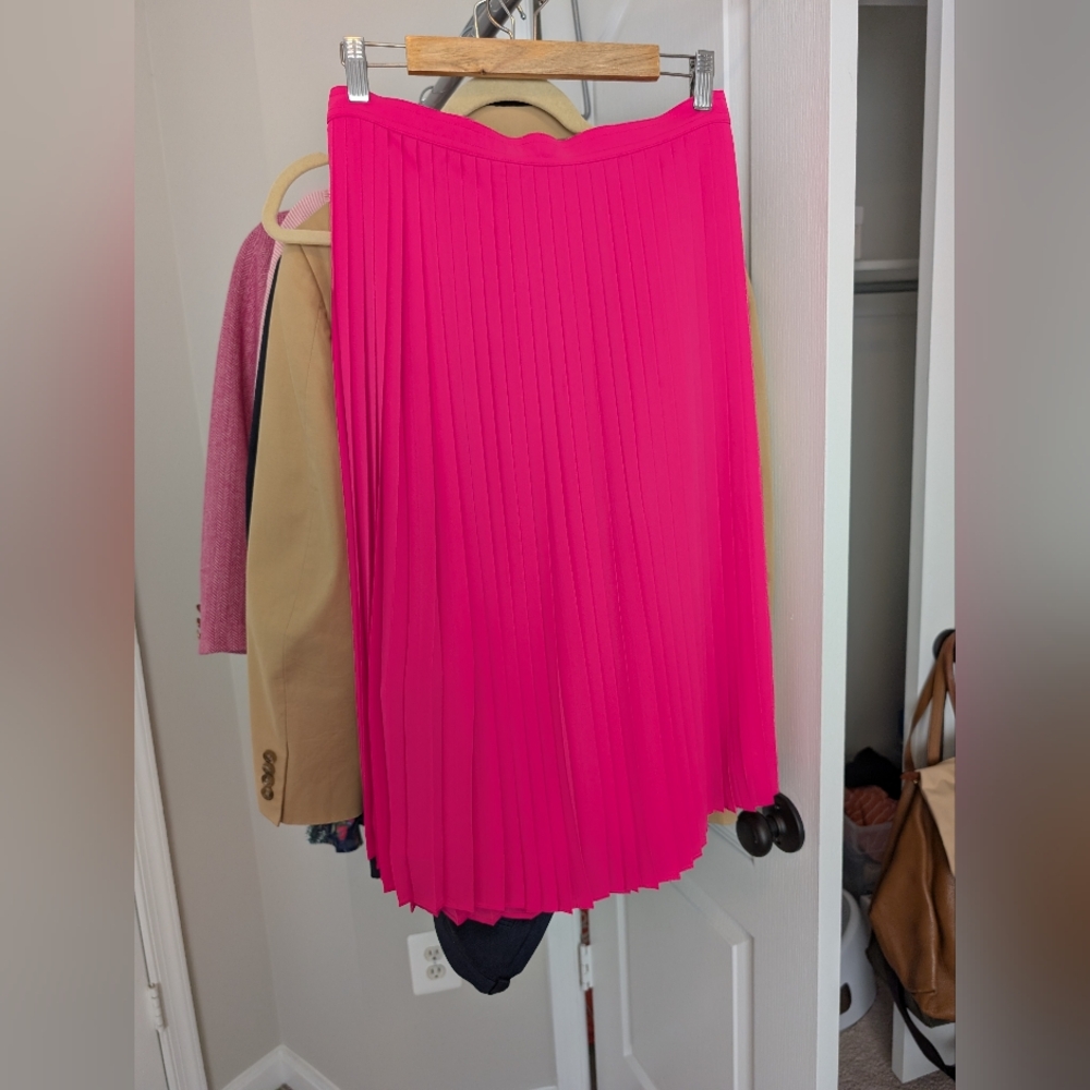 J Crew Hot Pink Pleated Midi Skirt